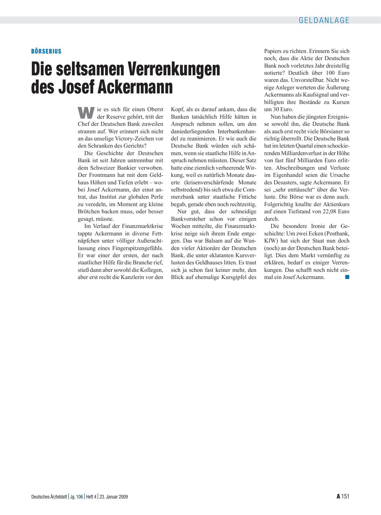 Vorschauseite 1: Börsebius: Die seltsamen Verrenkungen des Josef Ackermann