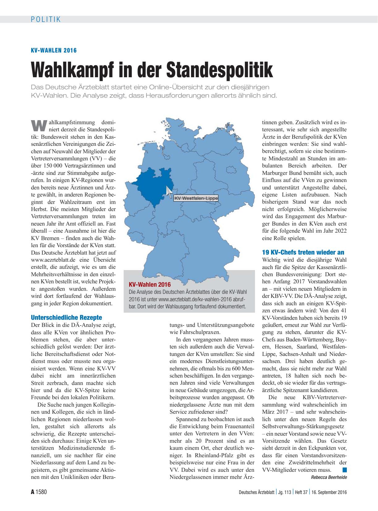 Vorschauseite 1: KV-Wahlen 2016: Wahlkampf in der Standespolitik