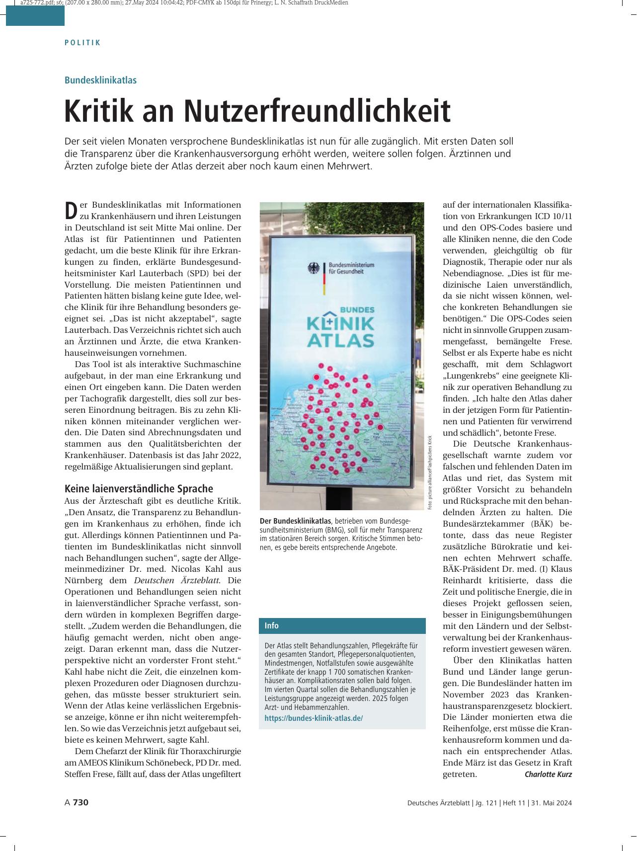 Vorschauseite 1: Bundesklinikatlas: Kritik an Nutzerfreundlichkeit