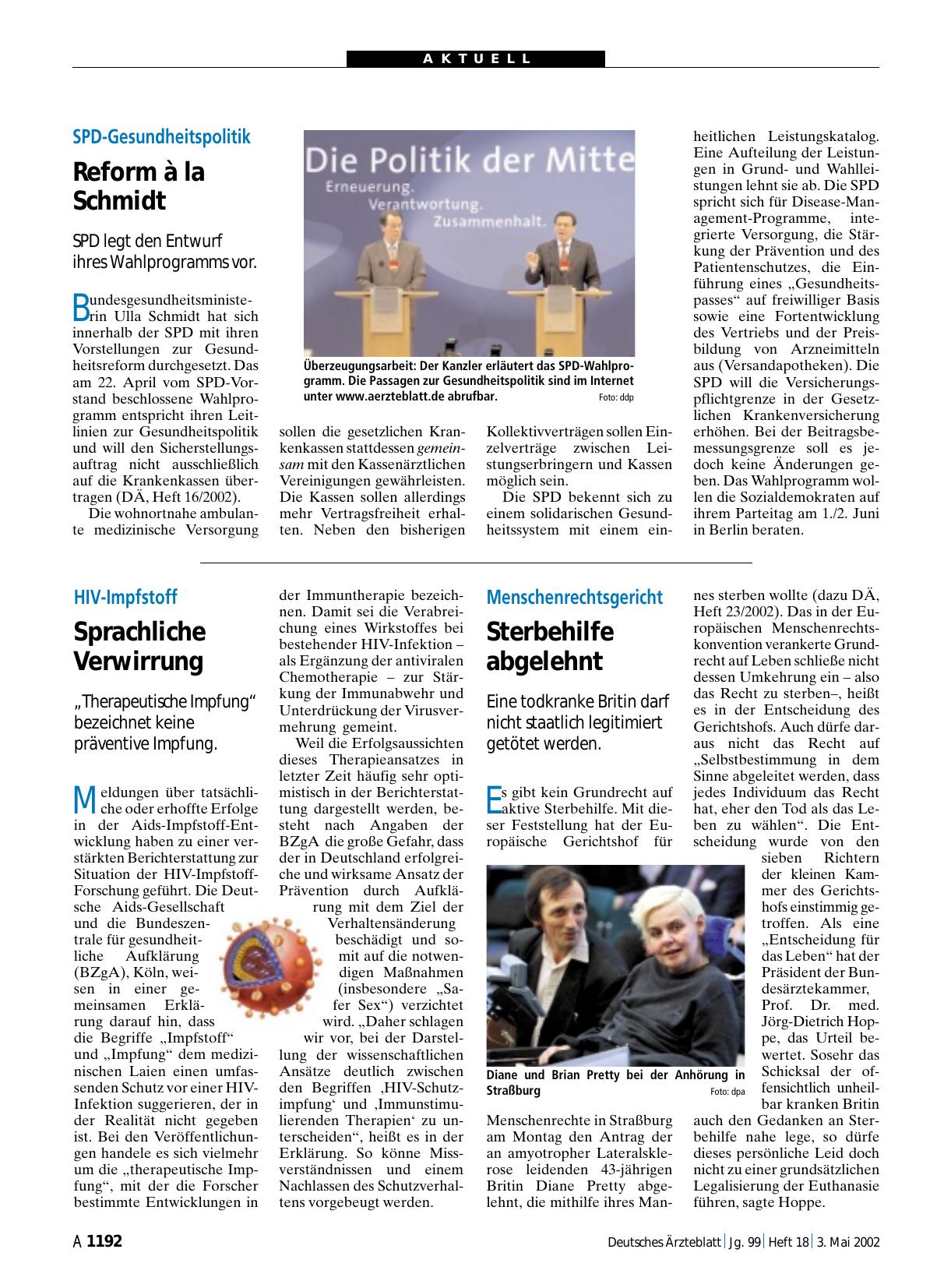 Vorschauseite 1: SPD-Gesundheitspolitik: Reform à la Schmidt