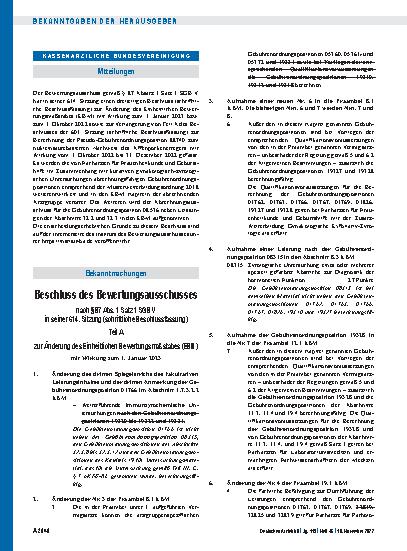 Vorschauseite 1: Beschluss des Bewertungsausschusses nach § 87 Abs. 1 Satz 1 SGB V in seiner 614. Sitzung (schriftliche Beschlussfassung)
