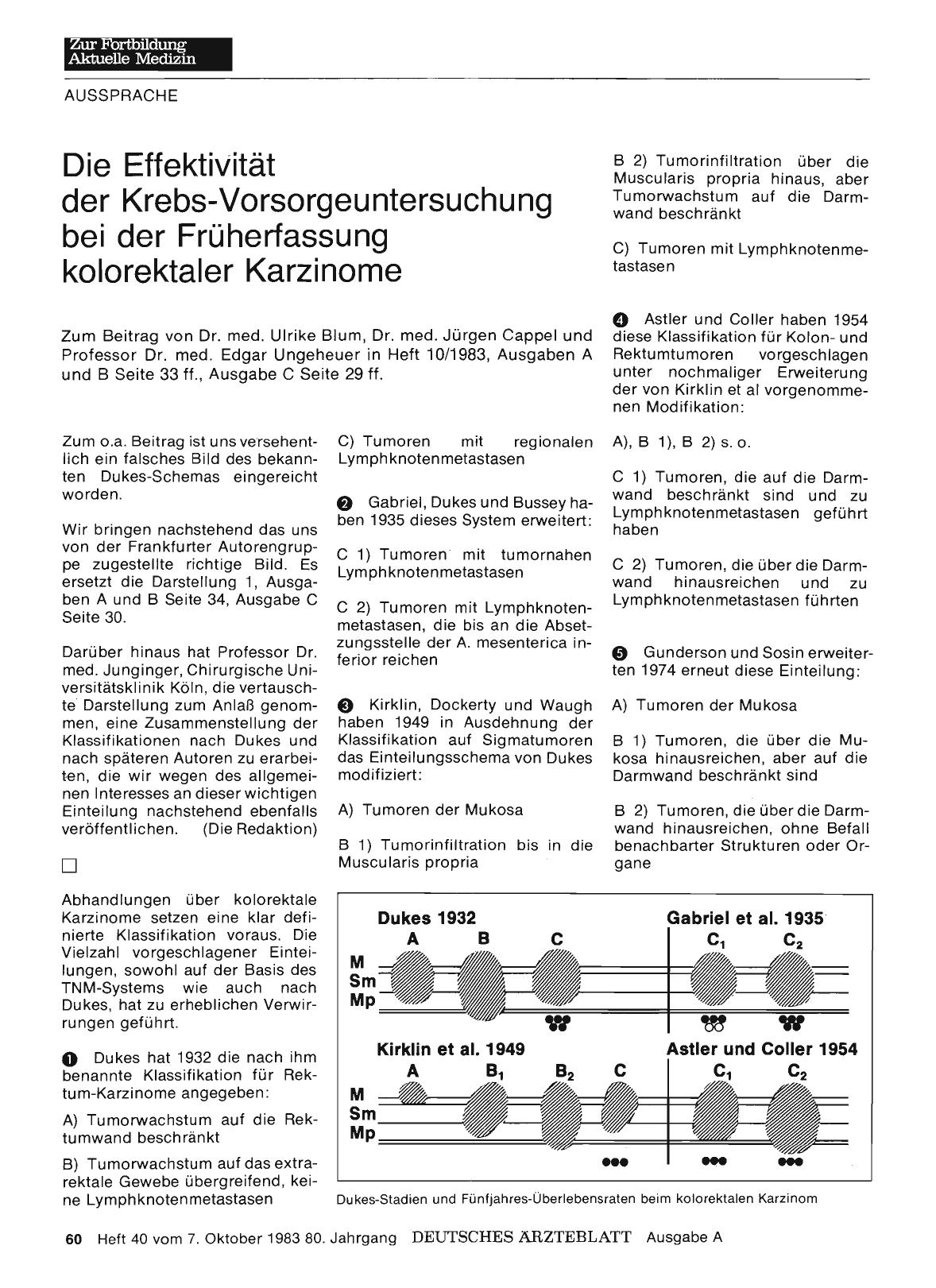 Vorschauseite 1: Die Effektivität der Krebs-Vorsorgeuntersuchung bei der Früherfassung kolorektaler Karzinome: Stellungnahme
