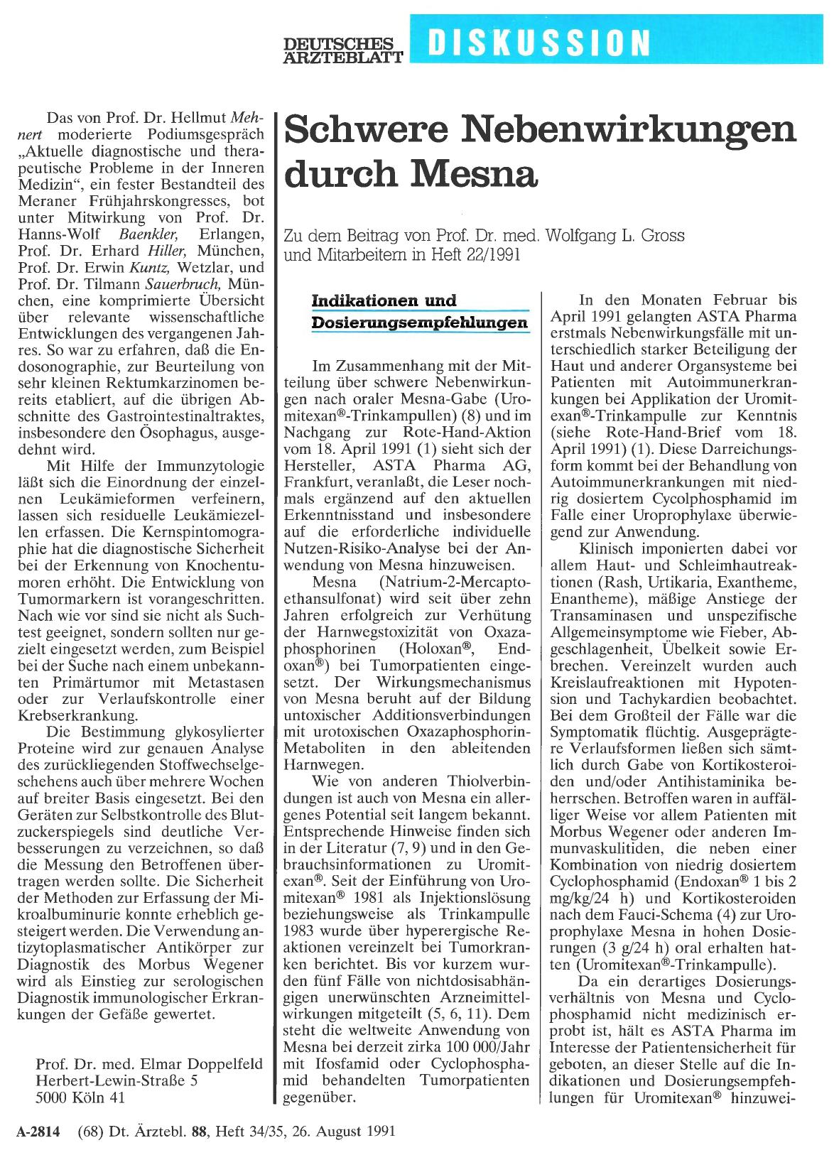 Vorschauseite 1: Schwere Nebenwirkungen durch Mesna: Indikationen und Dosierungsempfehlungen