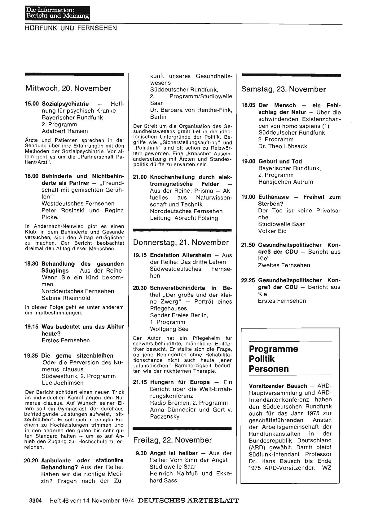 Vorschauseite 1: Programme, Politik, Personen