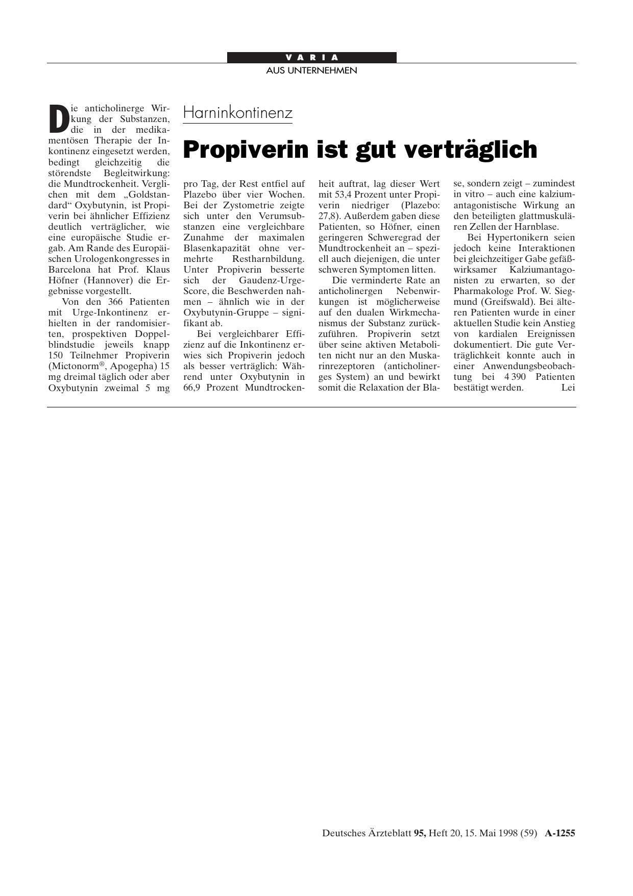 Vorschauseite 1: Harninkontinenz: Propiverin ist gut verträglich