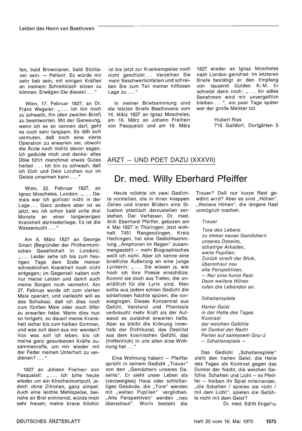 Vorschauseite 1: Arzt — und Poet dazu (XXXVII): Dr. med. Willy Eberhard Pfeiffer