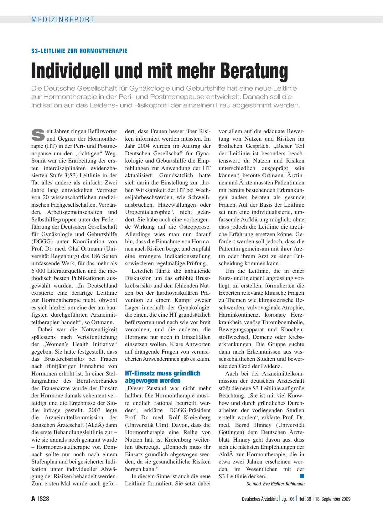 Vorschauseite 1: S3-Leitlinie zur Hormontherapie: Individuell und mit mehr Beratung