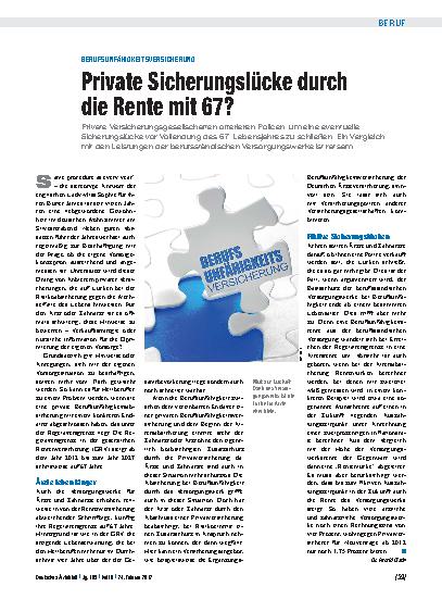 Vorschauseite 1: Berufsunfähigkeitsversicherung: Private Sicherungslücke durch die Rente mit 67?