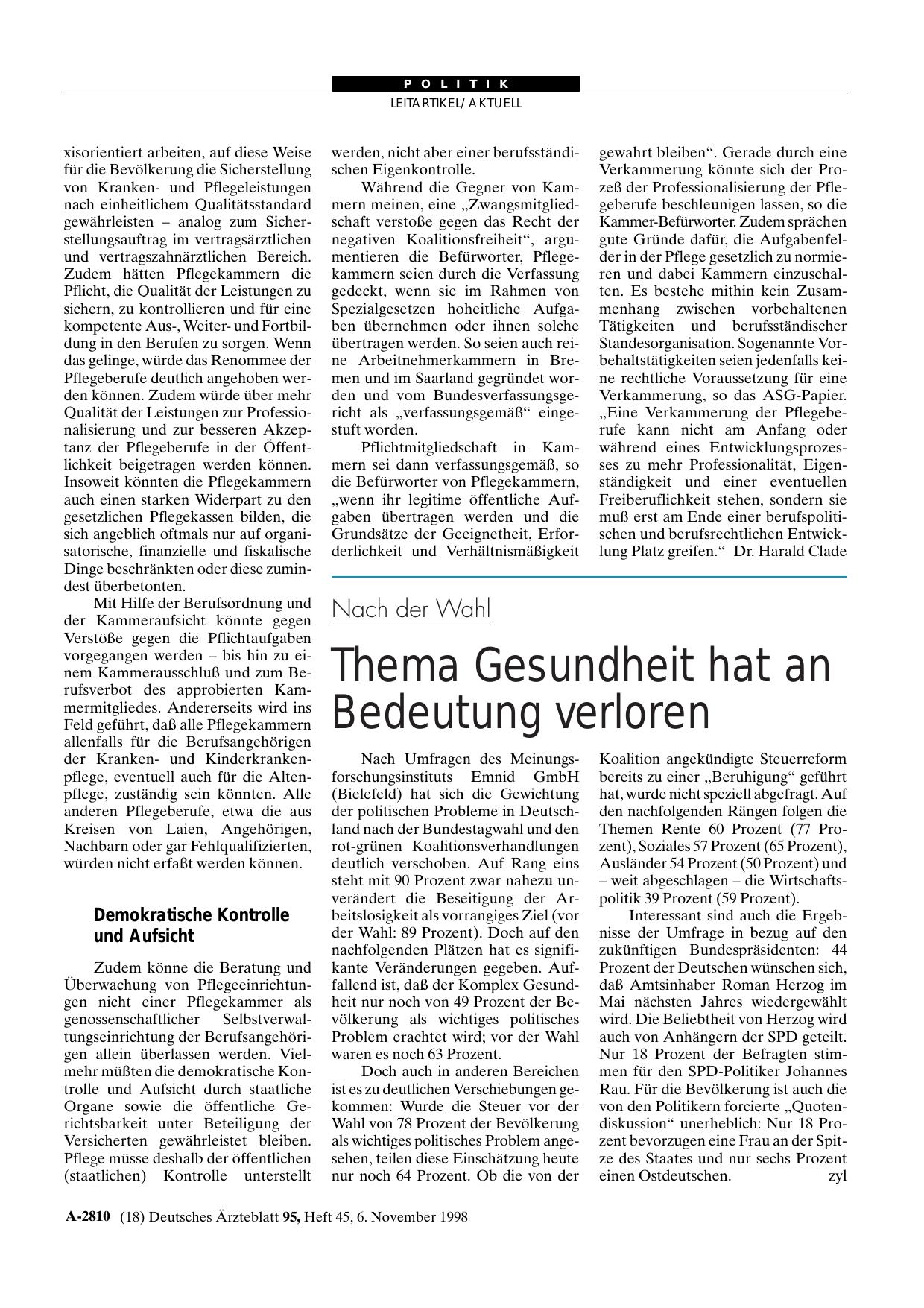 Vorschauseite 1: Nach der Wahl: Thema Gesundheit hat an Bedeutung verloren
