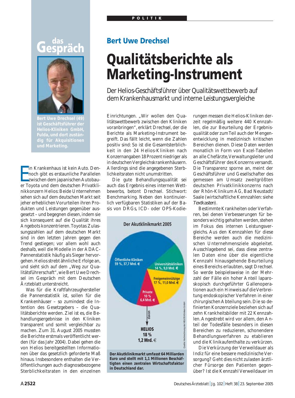 Vorschauseite 1: Bert Uwe Drechsel: Qualitätsberichte als Marketing-Instrument