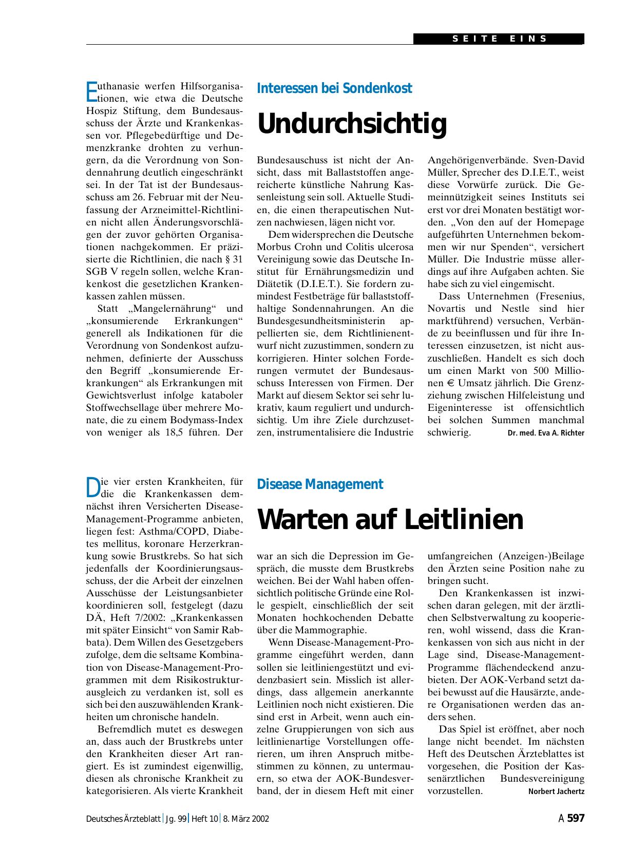Vorschauseite 1: Disease Management: Warten auf Leitlinien
