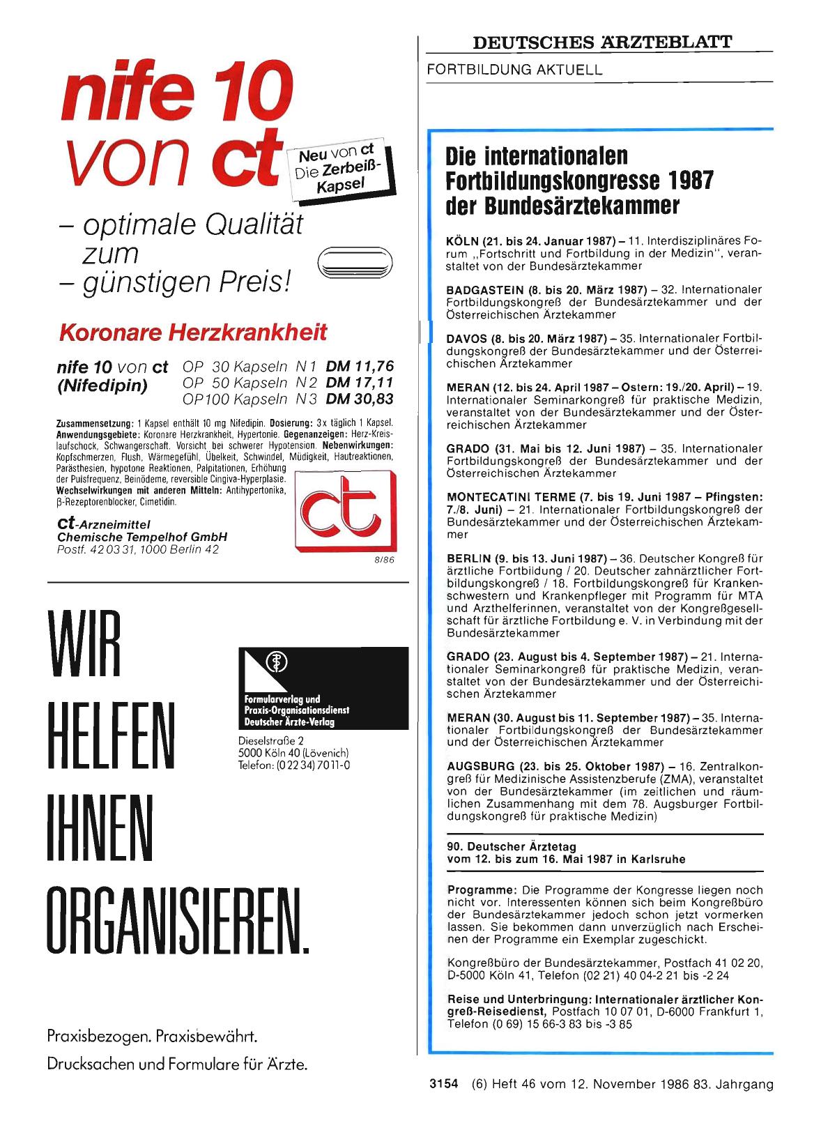 Vorschauseite 1: Die internationalen Fortbildungskongresse 1987 der Bundesärztekammer