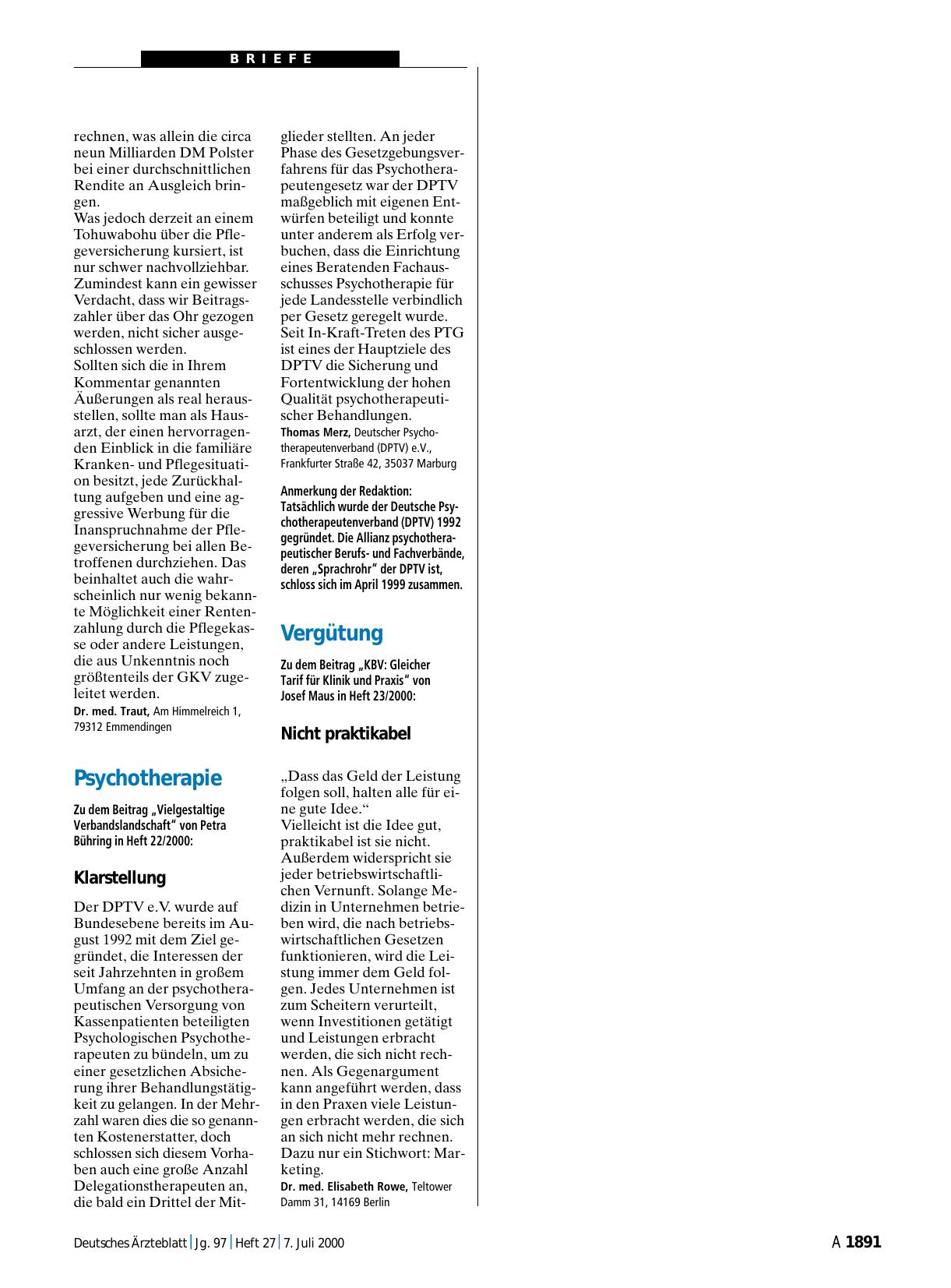 Vorschauseite 1: Psychotherapie: Klarstellung