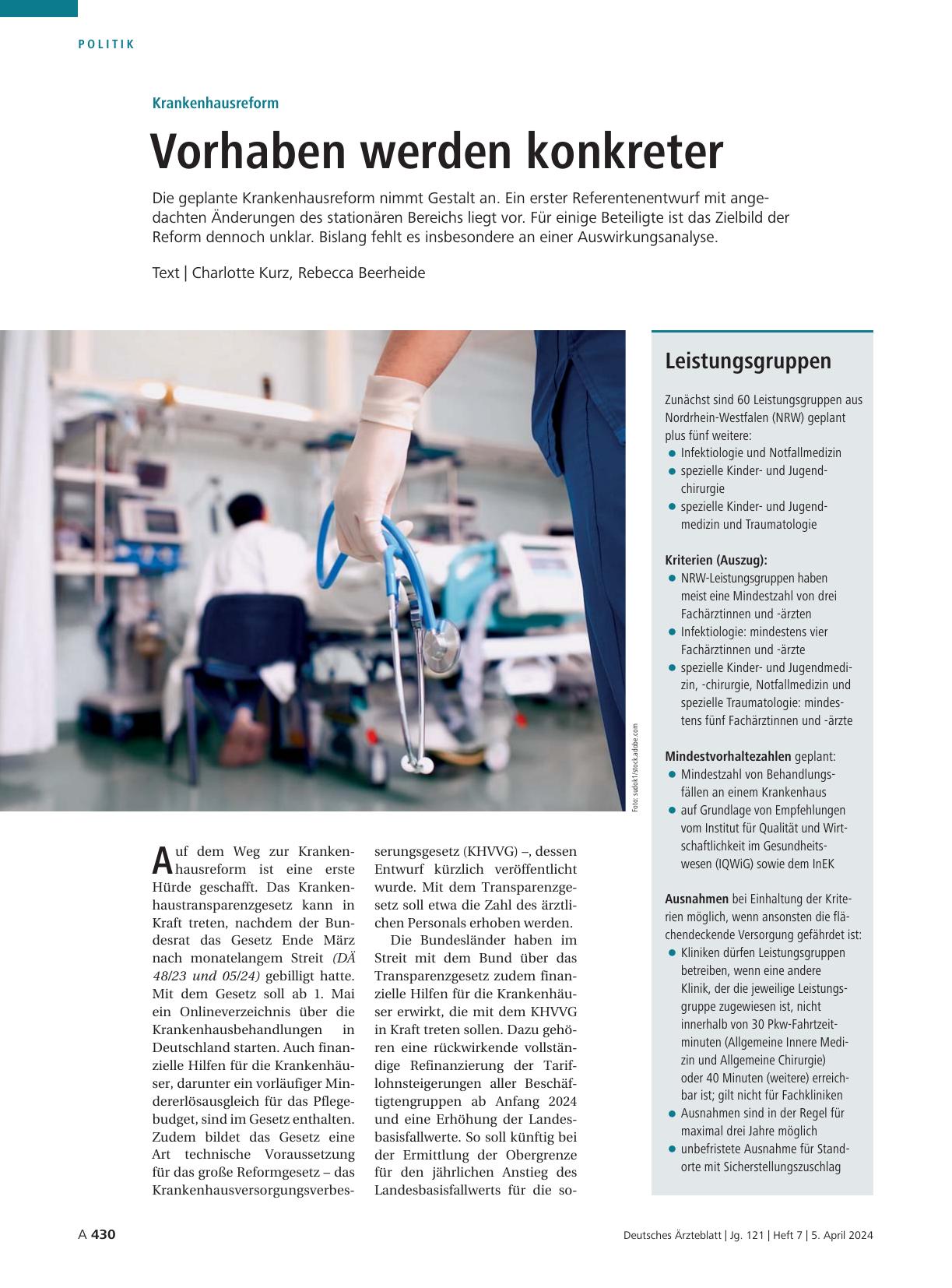 Vorschauseite 1: Krankenhausreform: Vorhaben werden konkreter
