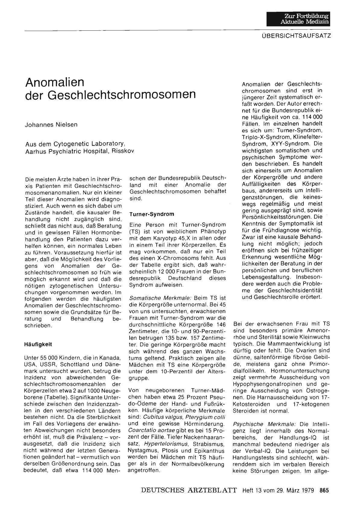 Vorschauseite 1: Anomalien der Geschlechtschromosomen
