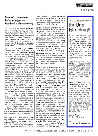 Vorschauseite 1: Bundesärztekammer: Anforderungen an Krankenhausfinanzierung