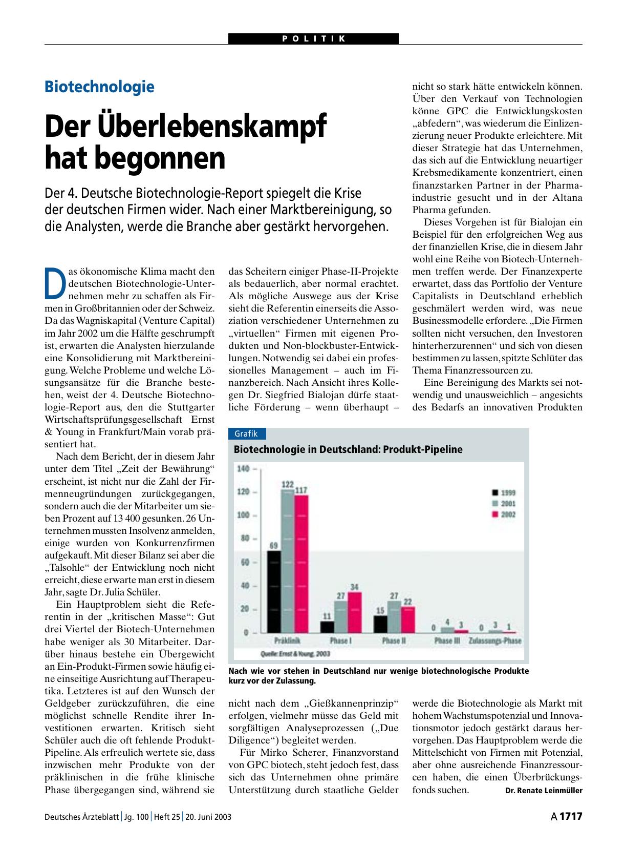 Vorschauseite 1: Biotechnologie: Der Überlebenskampf hat begonnen