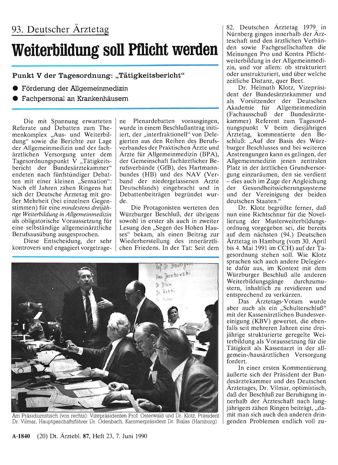 Vorschauseite 1: 93. Deutscher Ärztetag: Weiterbildung soll Pflicht werden