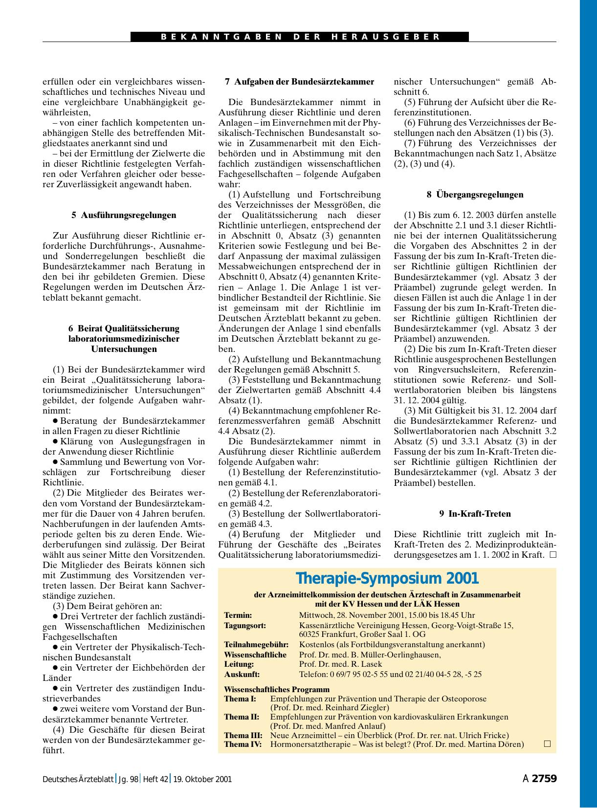 Vorschauseite 1: Therapie-Symposium 2001