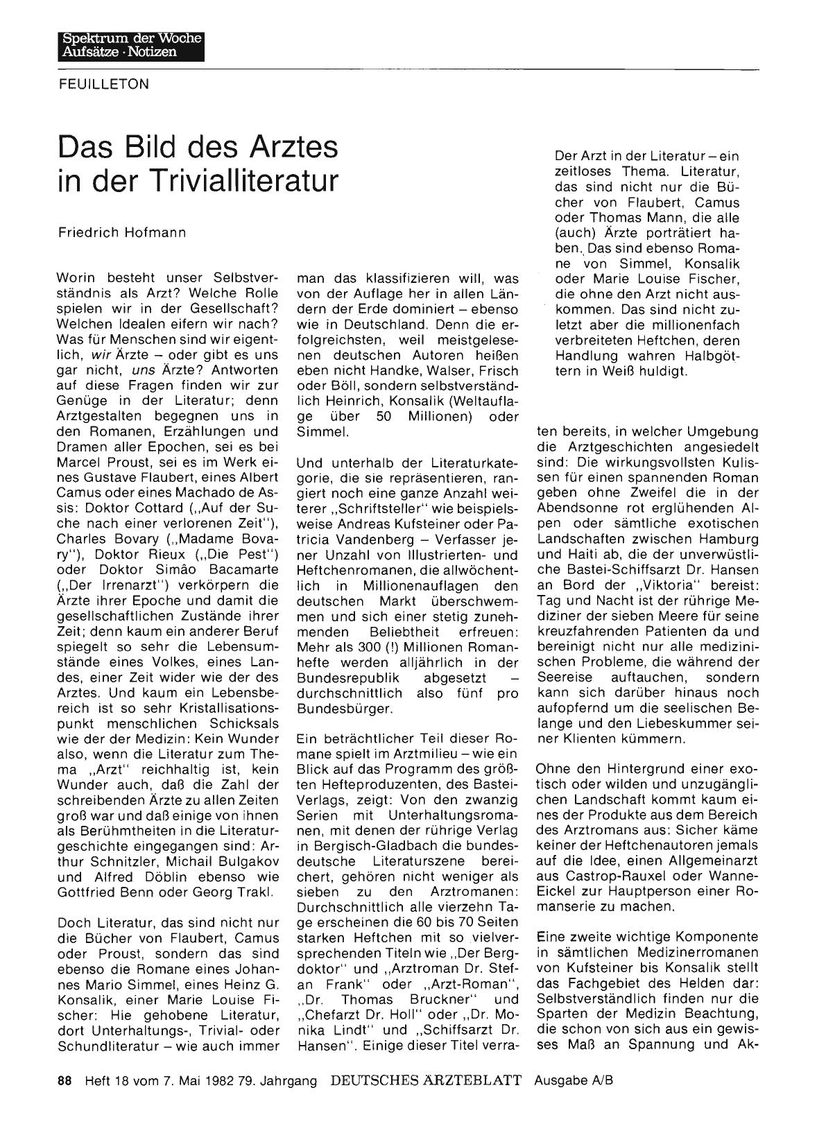 Vorschauseite 1: Das Bild des Arztes in der Trivialliteratur