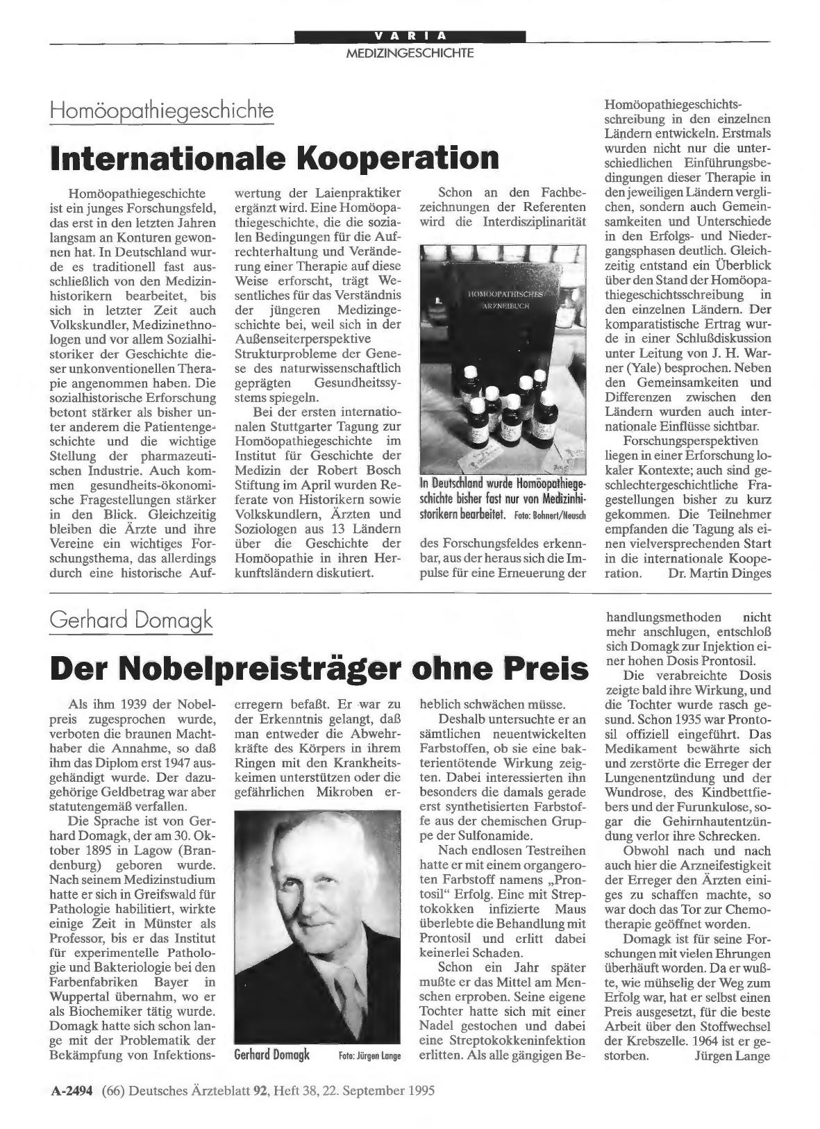 Vorschauseite 1: Gerharc Domagk: Der Nobelpreisträger ohne Preis