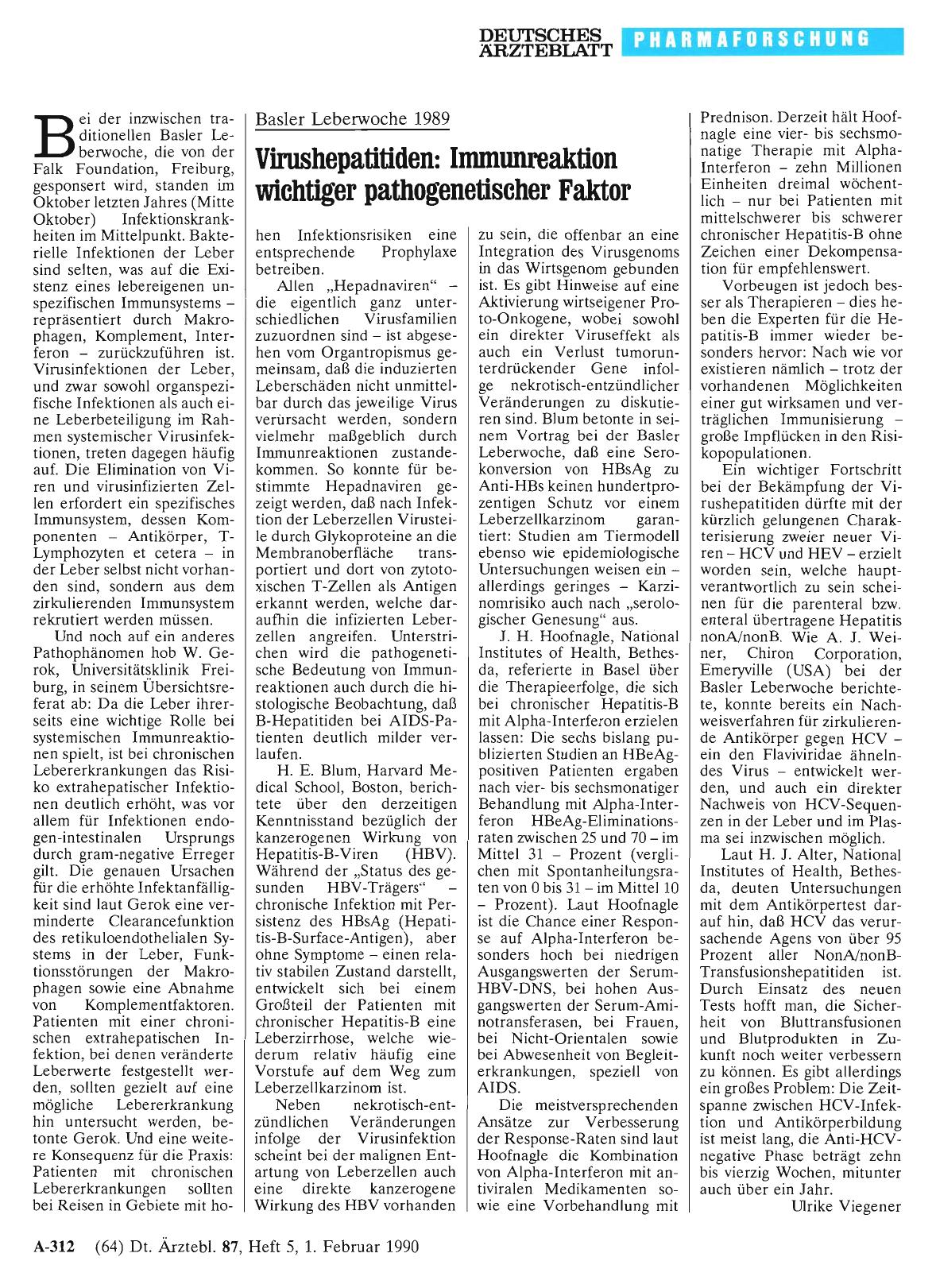 Vorschauseite 1: Basler Leberwoche 1989: Virushepatitiden: Immunreaktion wichtiger pathogenetischer Faktor