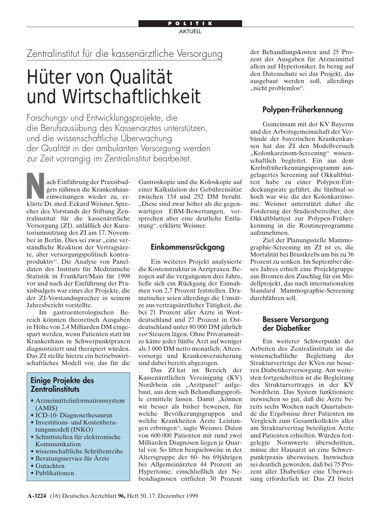 Vorschauseite 1: Zentralinstitut für die kassenärztliche Versorgung: Hüter von Qualität und Wirtschaftlichkeit