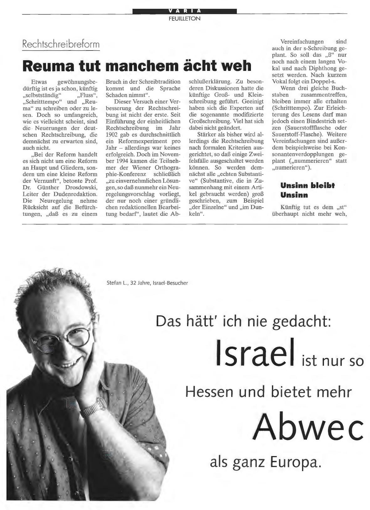 Vorschauseite 1: Rechtschreibreform: Reuma tut manchem ächt weh
