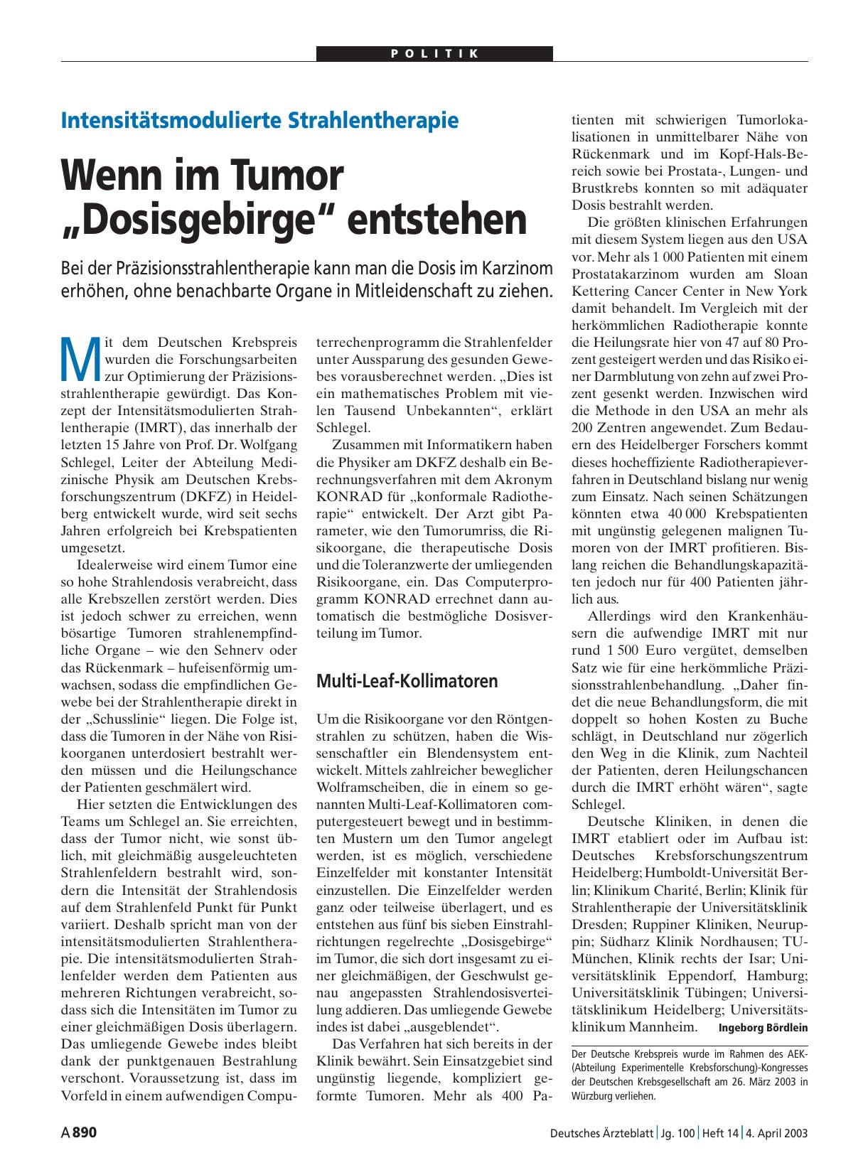Vorschauseite 1: Intensitätsmodulierte Strahlentherapie: Wenn im Tumor „Dosisgebirge“ entstehen