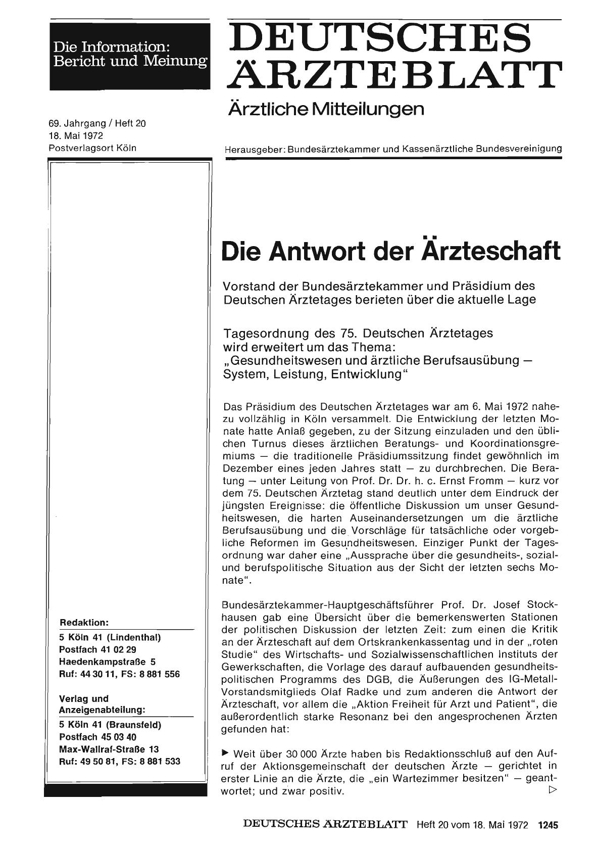 Vorschauseite 1: Die Antwort der Ärzteschaft