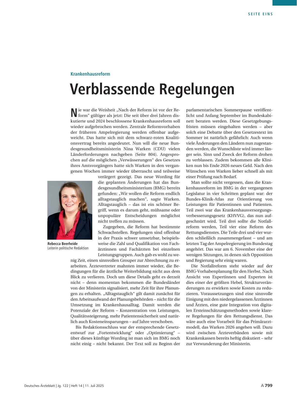 Vorschauseite 1: Krankenhausreform: Verblassende Regelungen