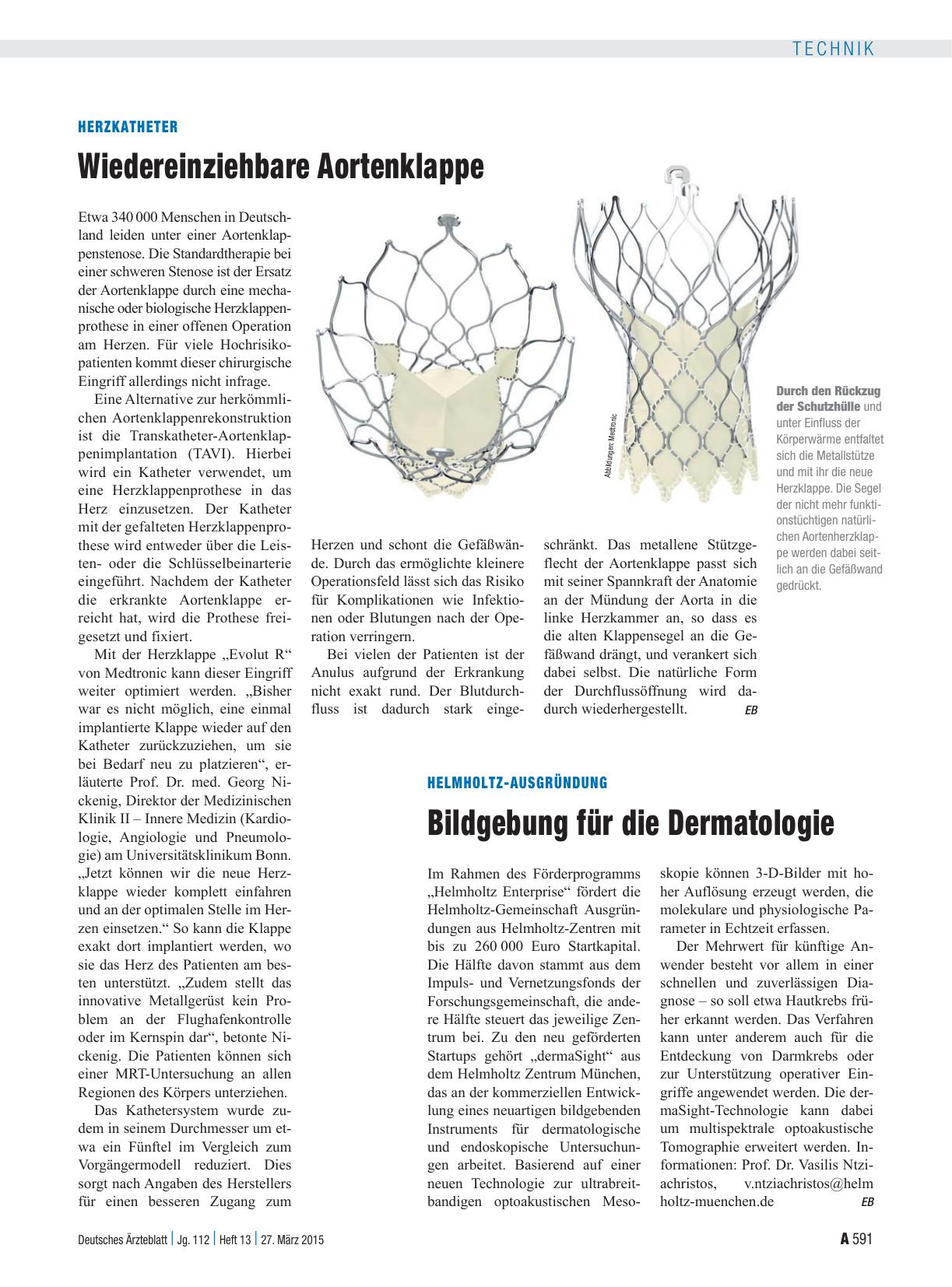 Vorschauseite 1: Herzkatheter: Wiedereinziehbare Aortenklappe