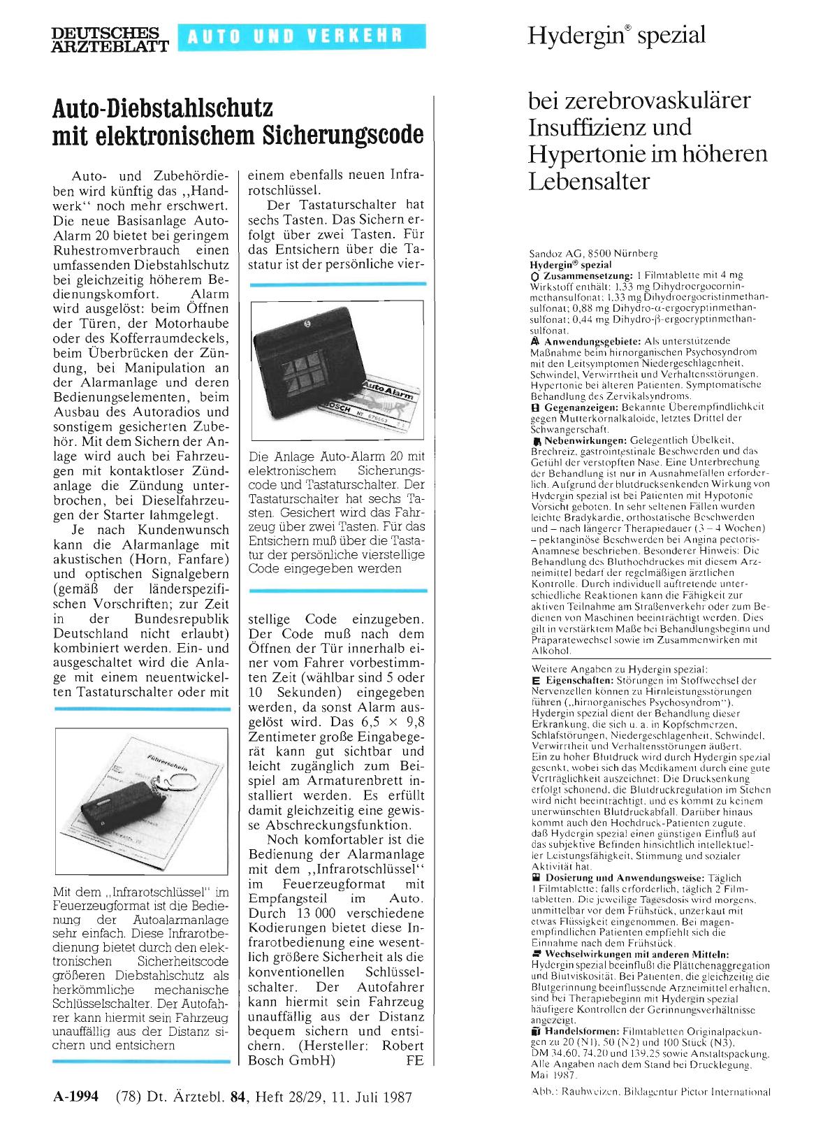 Vorschauseite 1: Auto-Diebstahlschutz mit elektronischem Sicherungscode