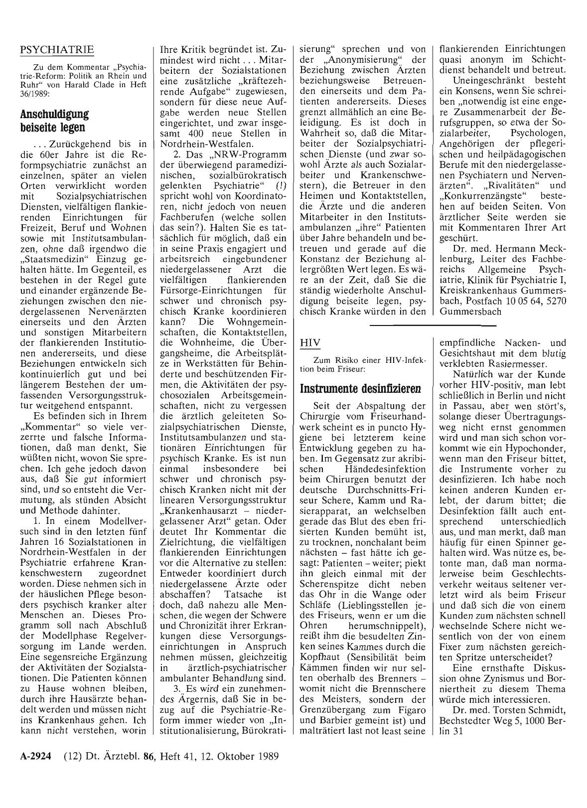 Vorschauseite 1: PSYCHIATRIE: Anschuldigung beiseite legen