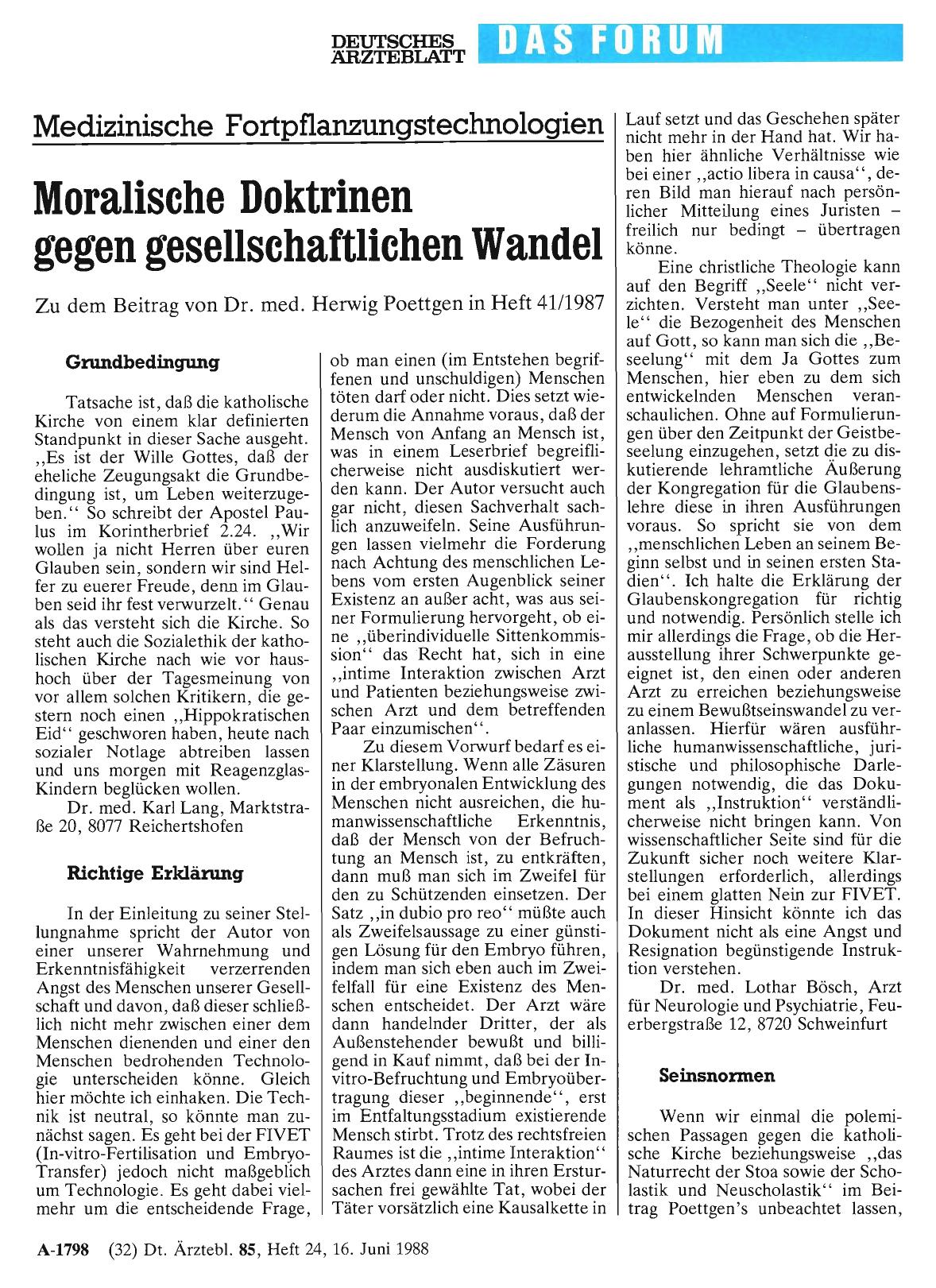 Vorschauseite 1: Medizinische Fortpflanzungstechnologien: Moralische Doktrinen gegen gesellschaftlichen Wandel: Grundbedingung