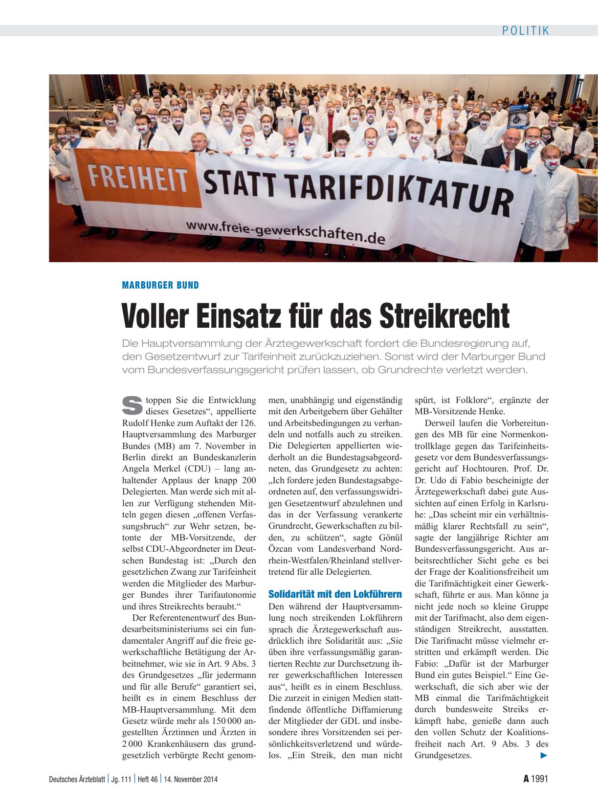 Vorschauseite 1: Marburger Bund: Voller Einsatz für das Streikrecht