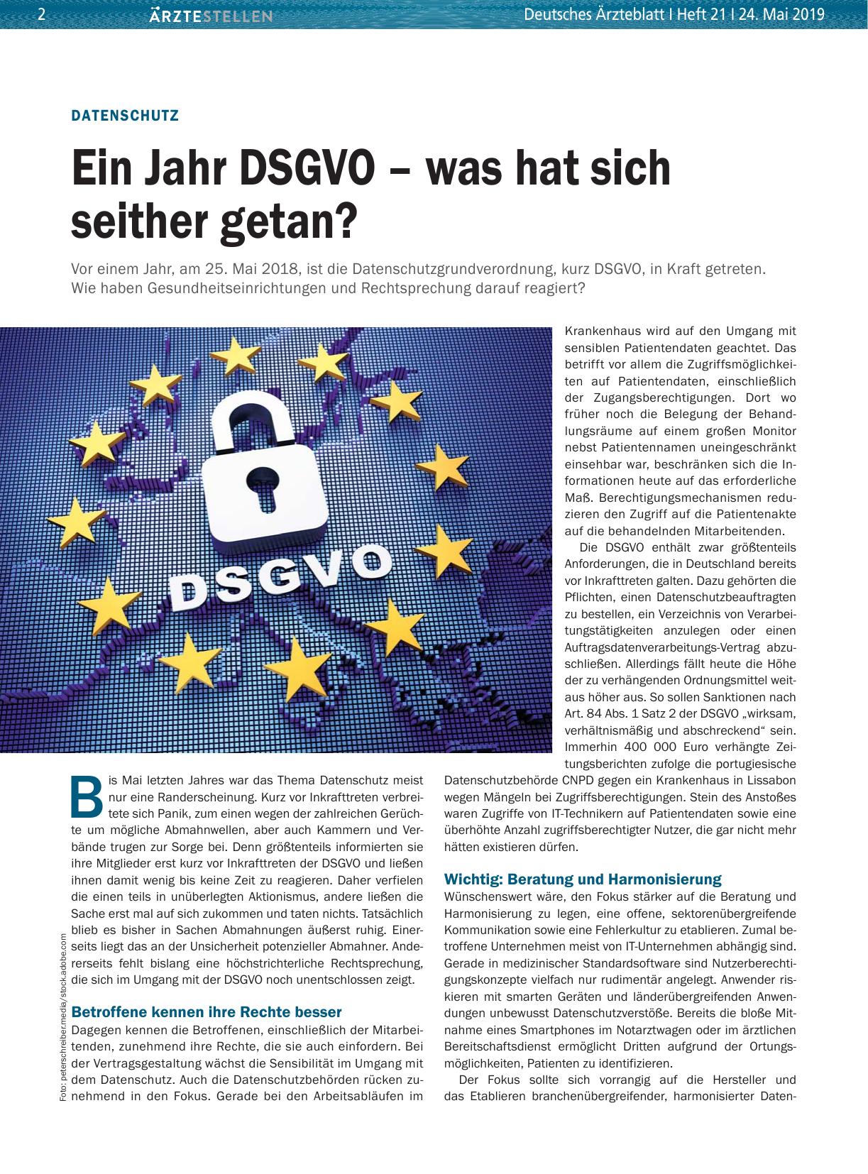 Vorschauseite 1: Datenschutz: Ein Jahr DSGVO – was hat sich seither getan?
