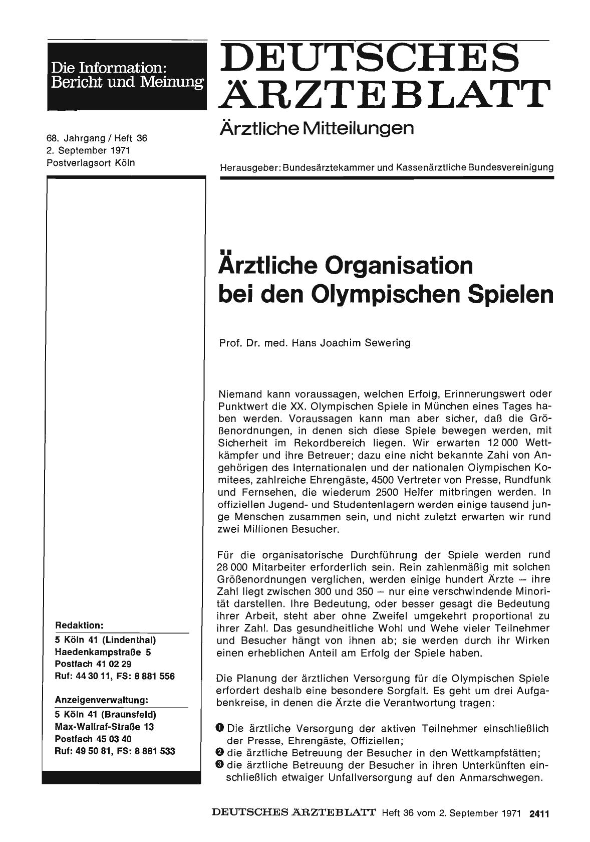 Vorschauseite 1: Ärztliche Organisation bei den Olympischen Spielen