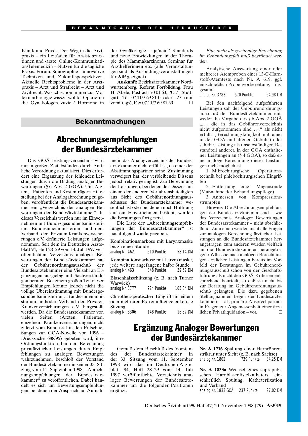Vorschauseite 1: Abrechnungsempfehlungen der Bundesärztekammer