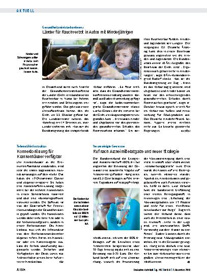 Vorschauseite 1: Gesundheitsministerkonferenz: Länder für Rauchverbot in Autos mit Minderjährigen