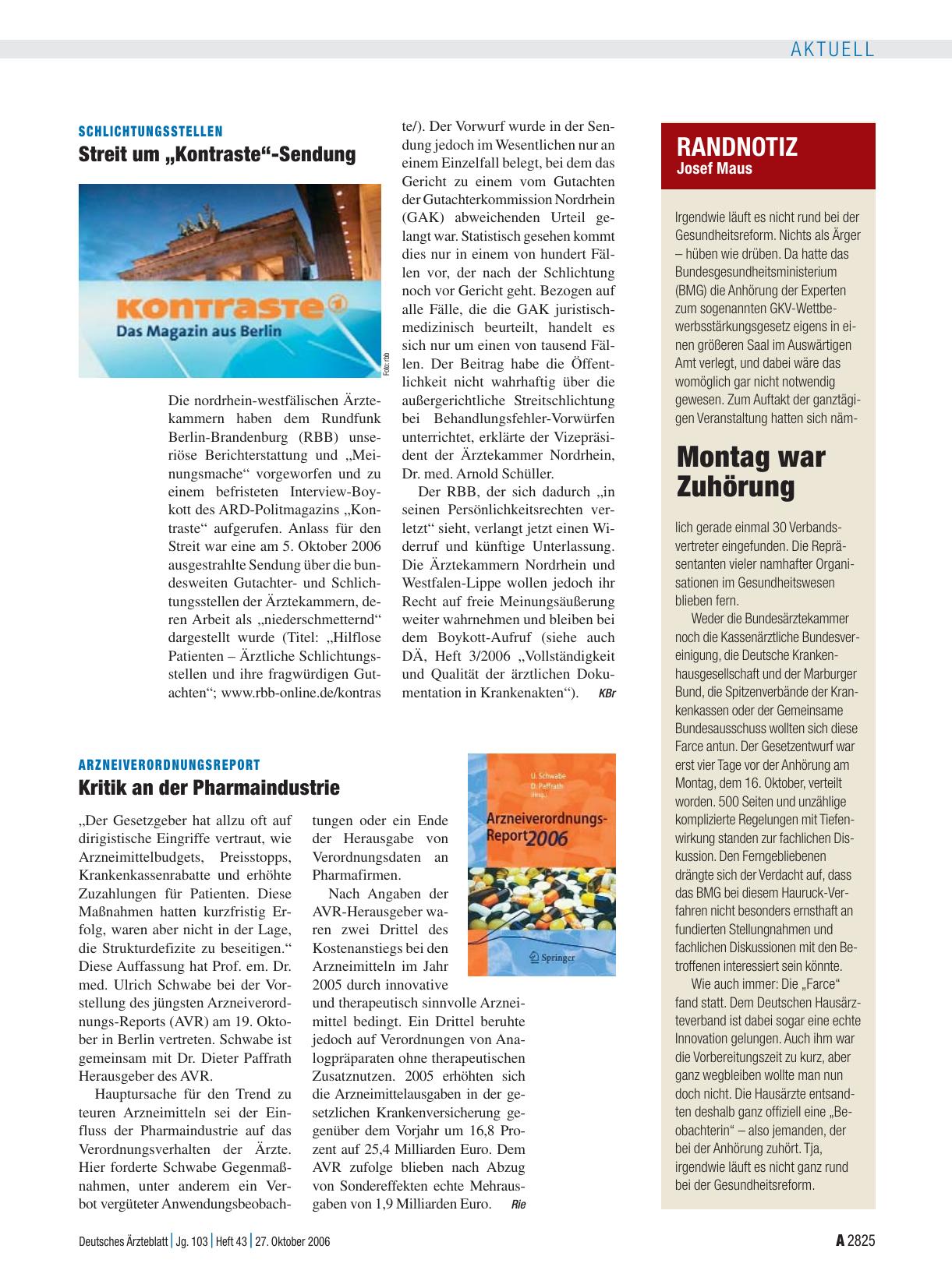 Vorschauseite 1: ArzneiverordnungsReport: Kritik an der Pharmaindustrie