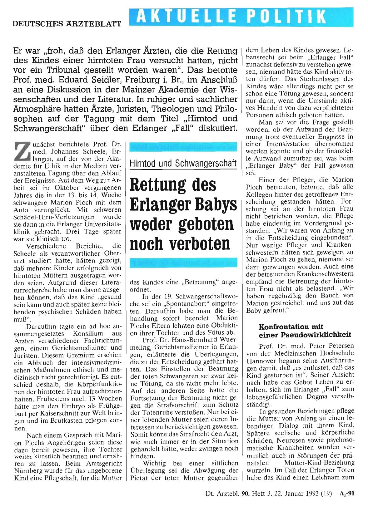 Vorschauseite 1: Hirntod und Schwangerschaft: Rettung des Erlanger Babys weder geboten noch verboten