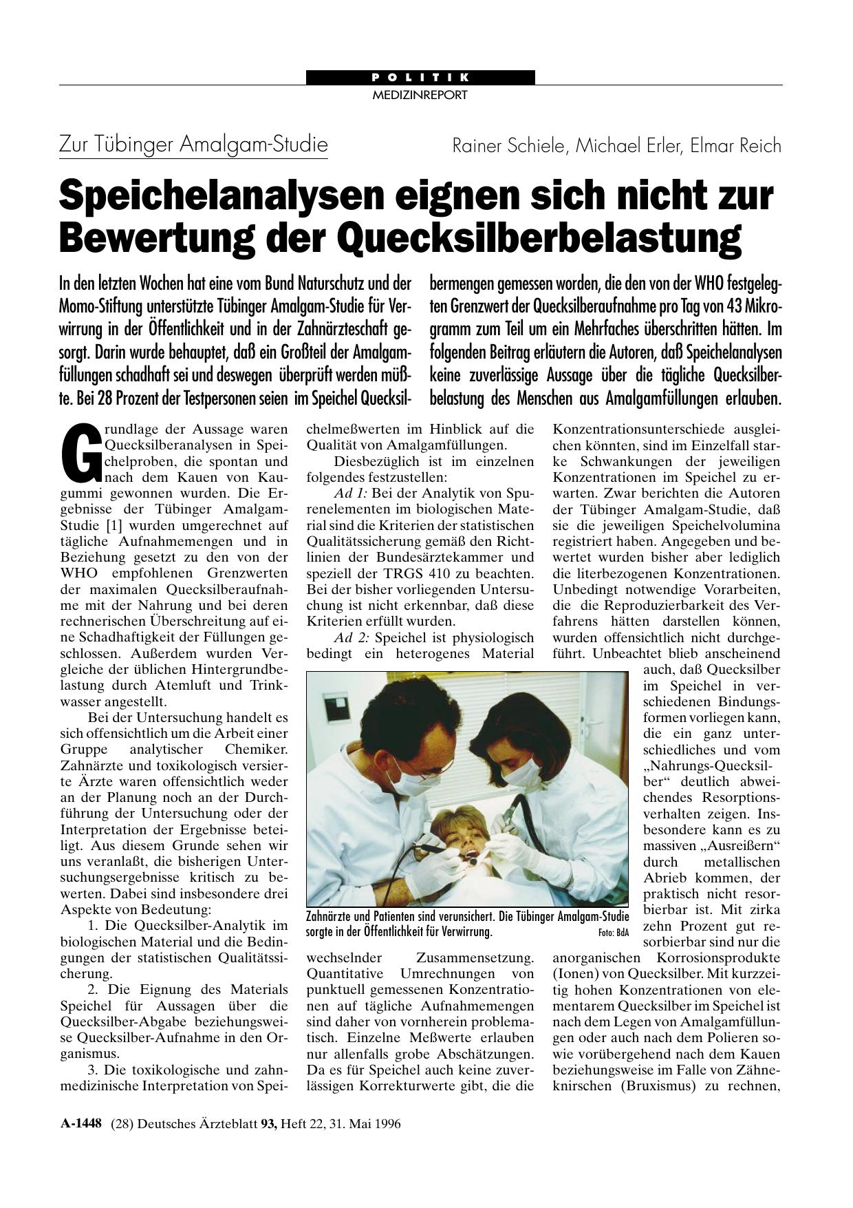 Vorschauseite 1: Zur Tübinger Amalgam-Studie: Speichelanalysen eignen sich nicht zur Bewertung der Quecksilberbelastung