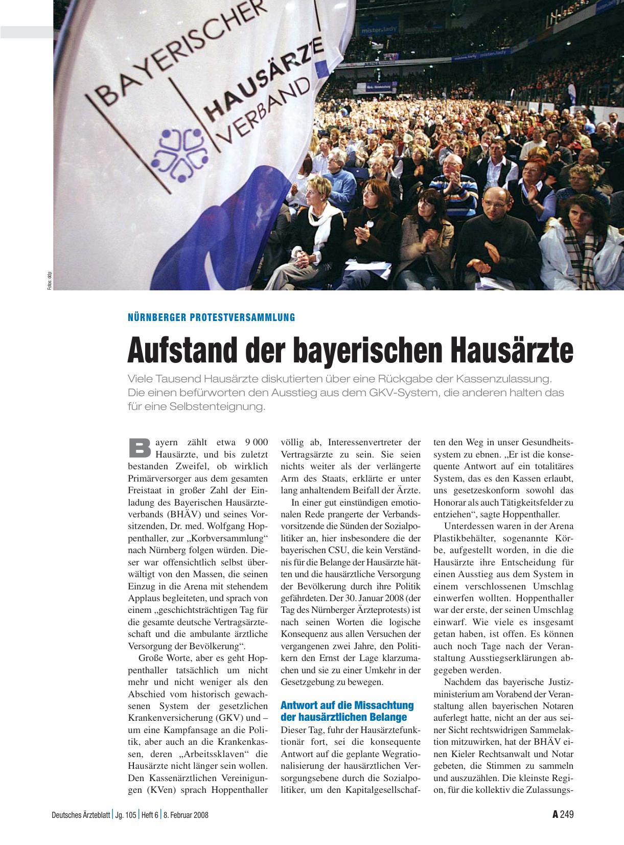 Vorschauseite 1: Nürnberger Protestversammlung: Aufstand der bayerischen Hausärzte