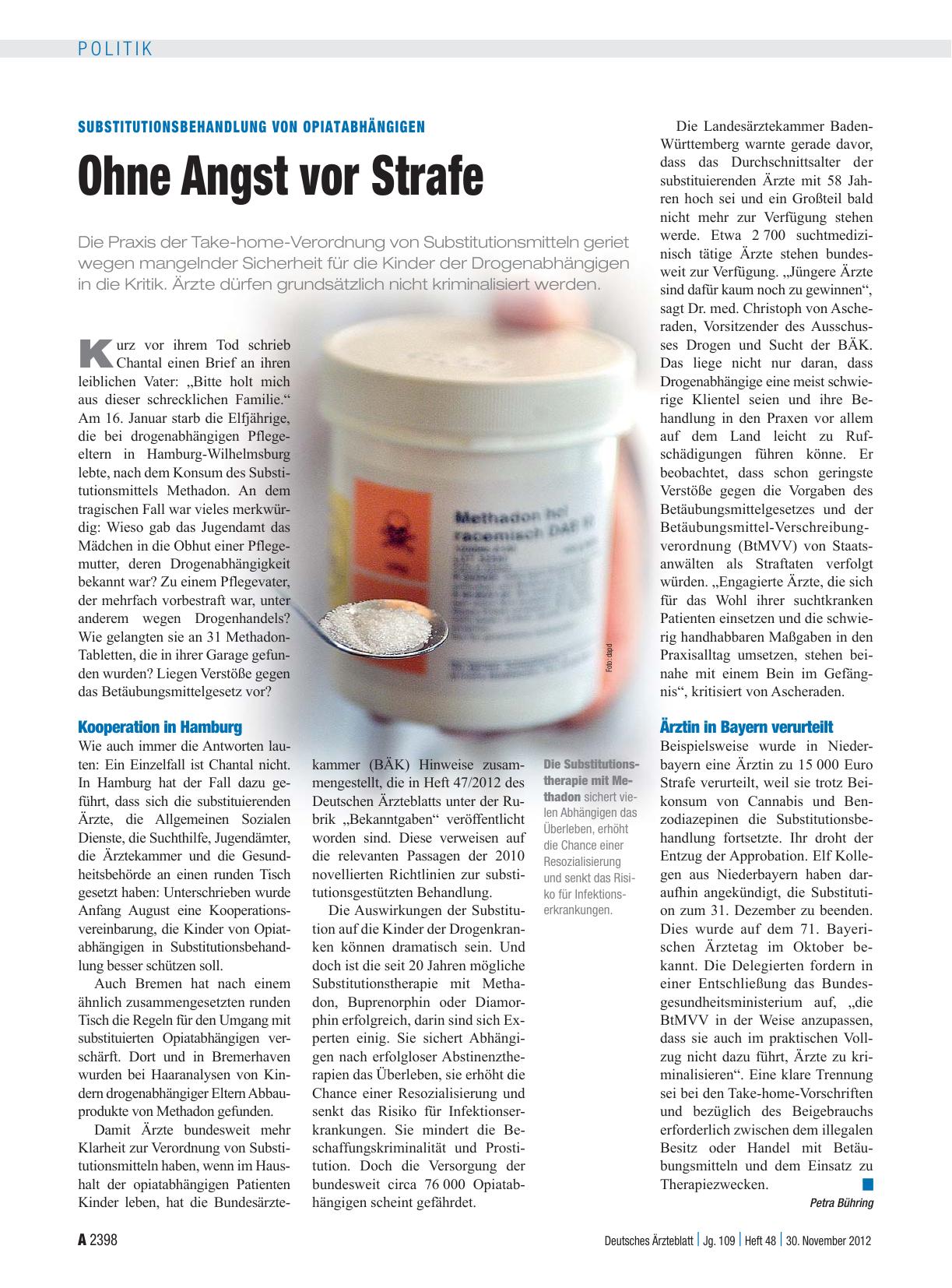 Vorschauseite 1: Substitutionsbehandlung von Opiatabhängigen: Ohne Angst vor Strafe