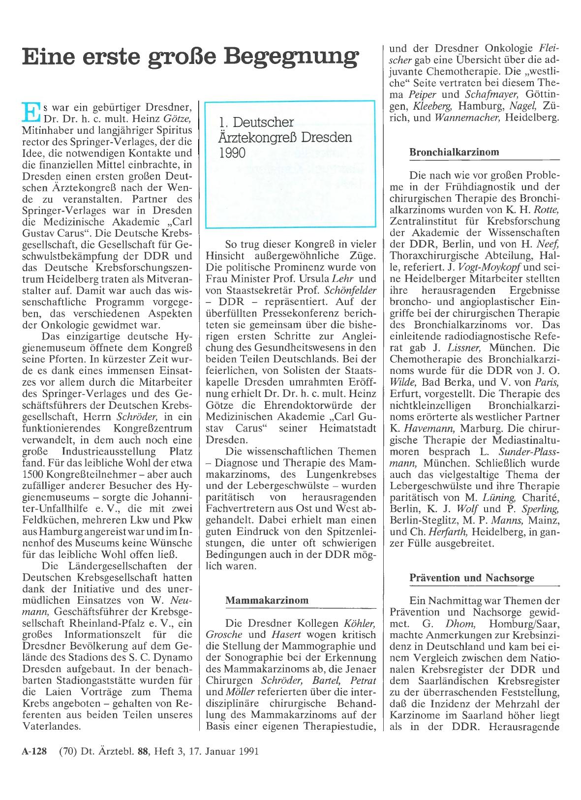 Vorschauseite 1: Eine erste große Begegnung: 1. Deutscher Ärztekongreß Dresden 1990