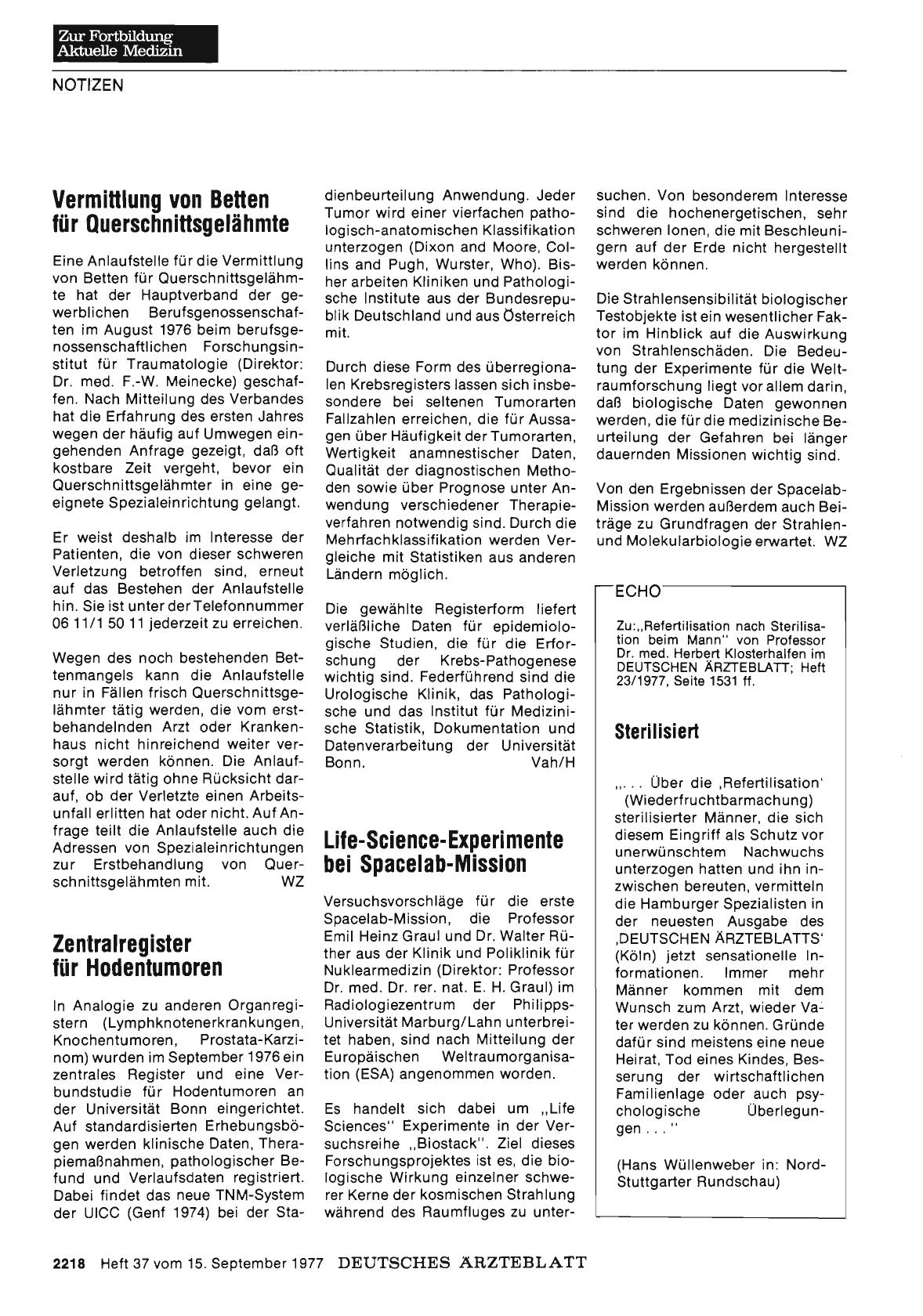 Vorschauseite 1: Life-Science-Experimente bei Spacelab-Mission