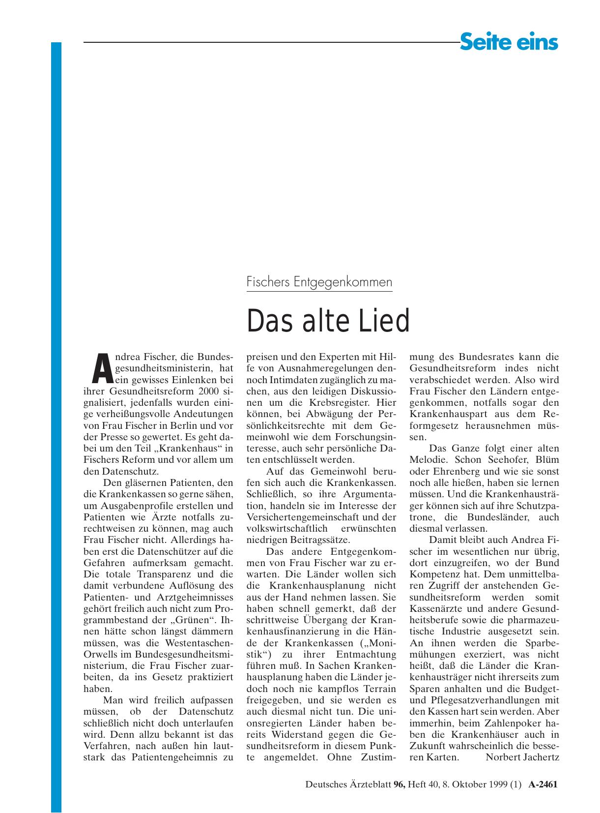 Vorschauseite 1: Fischers Entgegenkommen: Das alte Lied