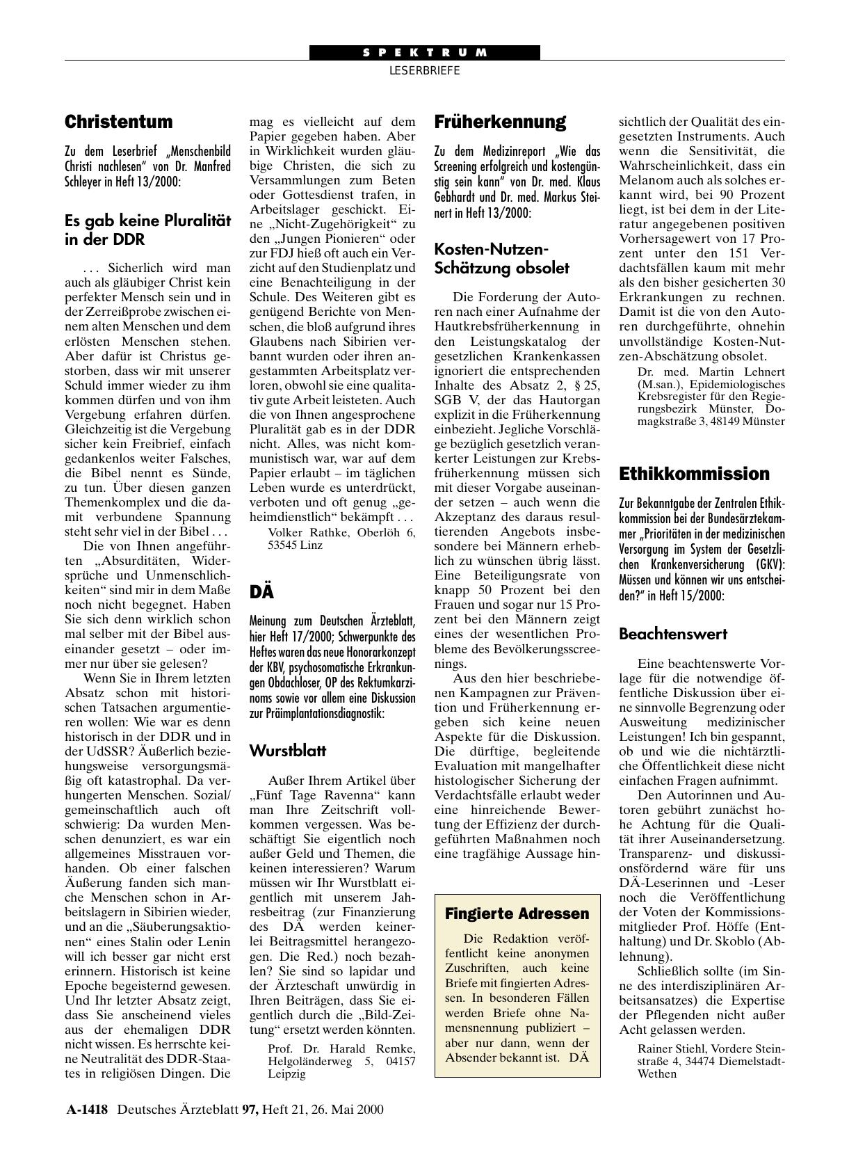 Vorschauseite 1: Fingierte Adressen
