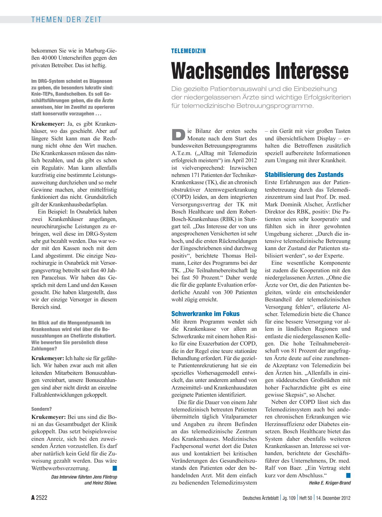 Vorschauseite 1: Telemedizin: Wachsendes Interesse